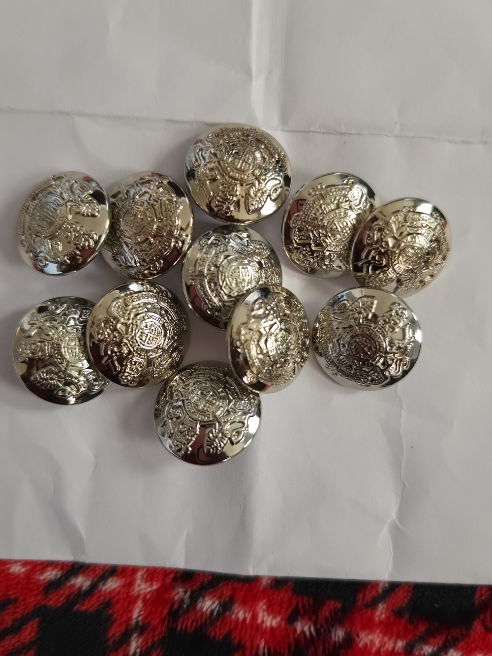 Silver Embossed Metal Buttons - Pack of 11